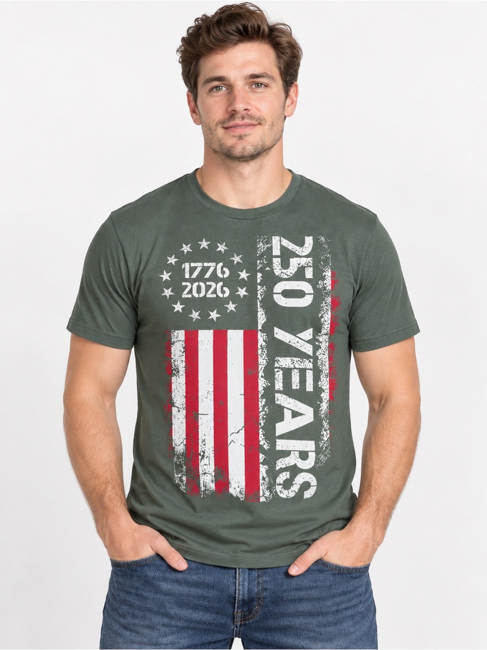 Ouku Men’s 250 Years America 1776–2026 Patriotic T-Shirt Size L 🇺🇸